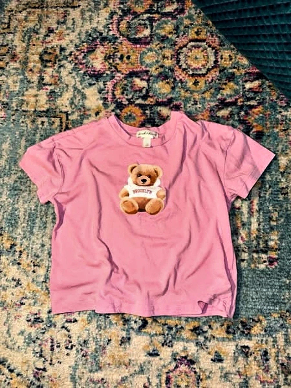 Derek Heart Girls 7 Pink & White Bear Graphic Tee